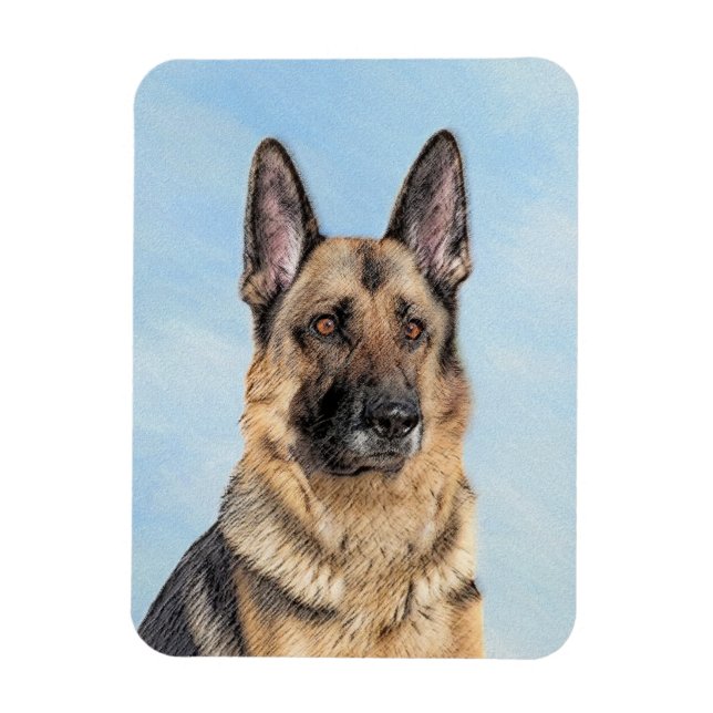 German Shepherd Painting - Cute Original Dog Art Magnet (Vertical)