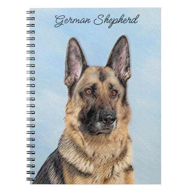 German Shepherd Painting - Cute Original Dog Art Notebook (Front)