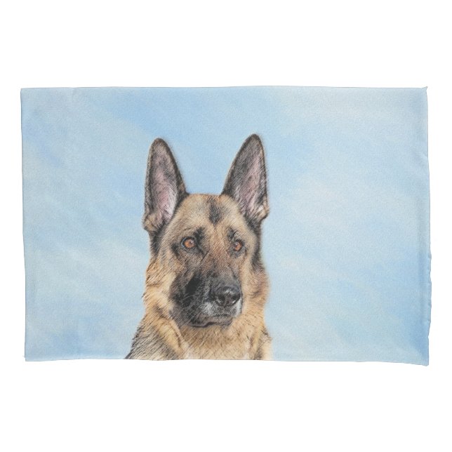 German Shepherd Painting - Cute Original Dog Art Pillowcase (Front)