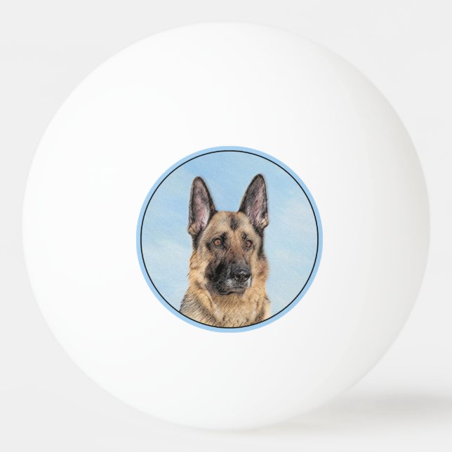 German Shepherd Painting - Cute Original Dog Art Ping Pong Ball (Front)