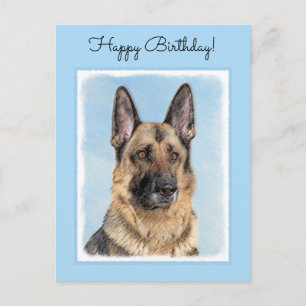 German Shepherd Painting - Cute Original Dog Art Postcard