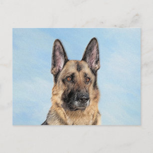 German Shepherd Painting - Cute Original Dog Art Postcard