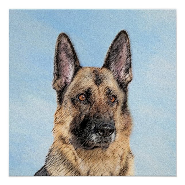 German Shepherd Painting - Cute Original Dog Art Poster (Front)