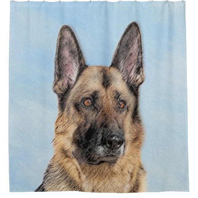 German Shepherd Painting - Cute Original Dog Art Shower Curtain (Front)
