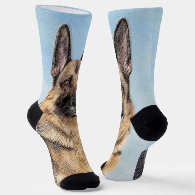 German Shepherd Painting - Cute Original Dog Art Socks (Angled)