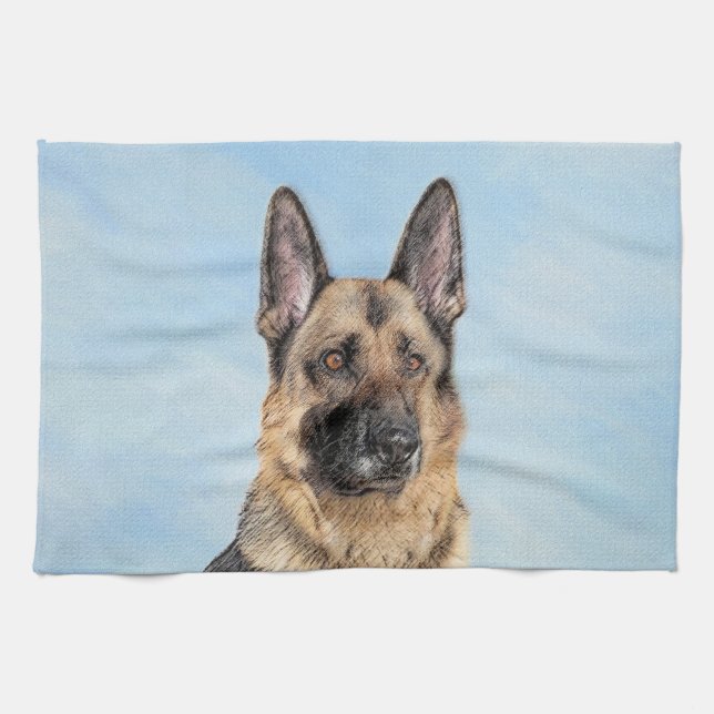 German Shepherd Painting - Cute Original Dog Art Tea Towel (Horizontal)