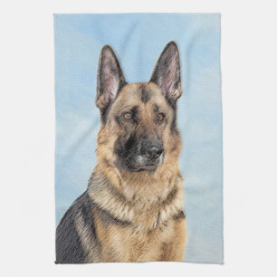 German Shepherd Painting - Cute Original Dog Art Tea Towel