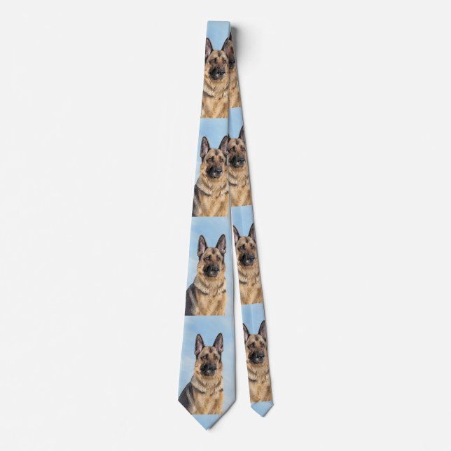 German Shepherd Painting - Cute Original Dog Art Tie (Front)