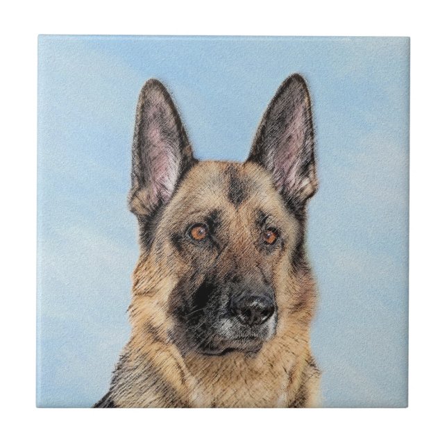 German Shepherd Painting - Cute Original Dog Art Tile (Front)