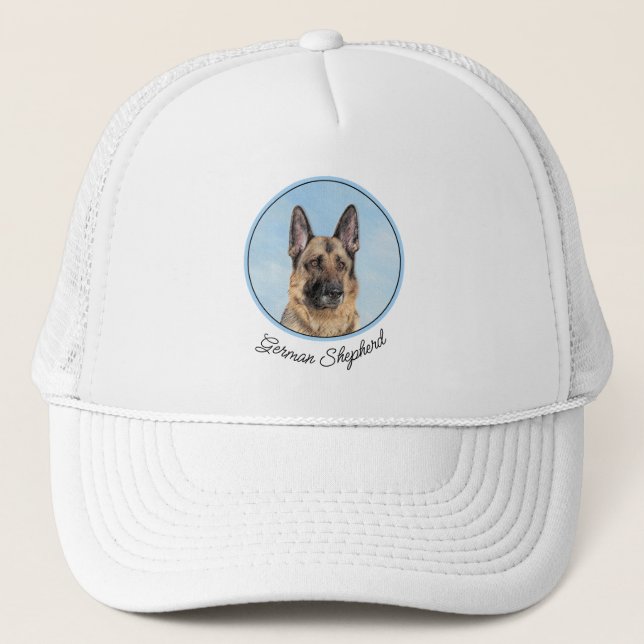 German Shepherd Painting - Cute Original Dog Art Trucker Hat (Front)