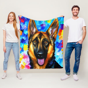 German Shepherd Painting Multi Color Background Fleece Blanket