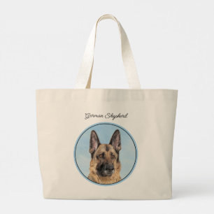 German Shepherd Painting Tan Cute Original Dog Art Large Tote Bag