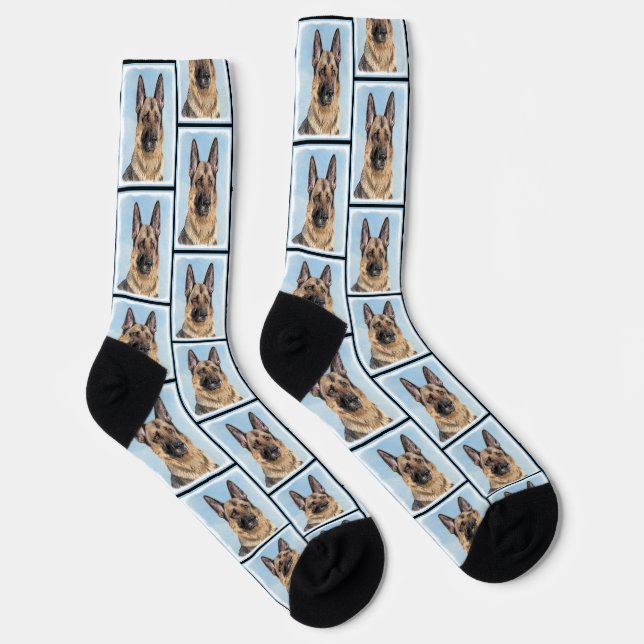 German Shepherd Painting Tan Cute Original Dog Art Socks (Right)