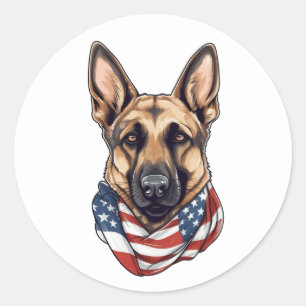 German Shepherd Patriotic American Flag Dog  Classic Round Sticker