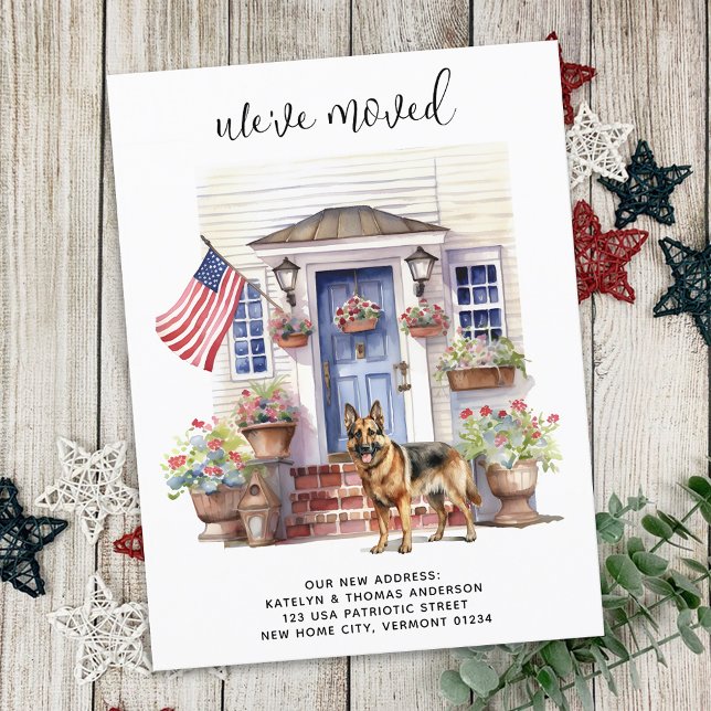 German Shepherd Patriotic Personalised Dog Moving Announcement Postcard (Creator Uploaded)