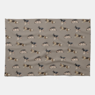 German Shepherd Pattern (Brown) Tea Towel