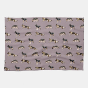 German Shepherd Pattern (Purple) Tea Towel