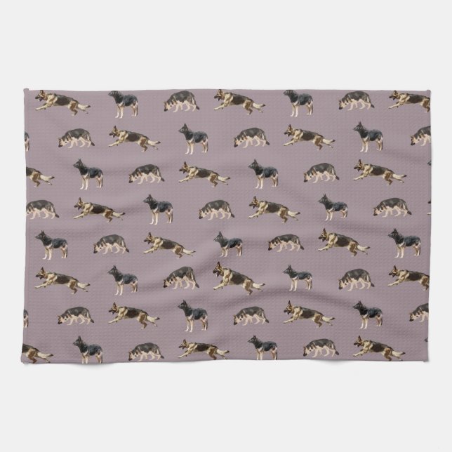 German Shepherd Pattern (Purple) Tea Towel (Horizontal)