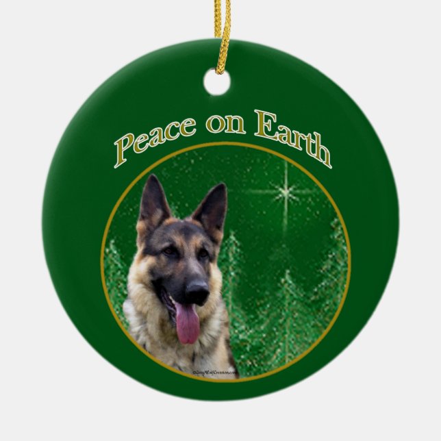 German Shepherd Peace Ceramic Tree Decoration (Front)
