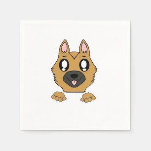 german shepherd peeking cartoon napkin