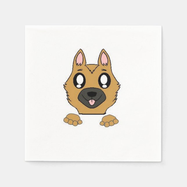 german shepherd peeking cartoon napkin (Front)