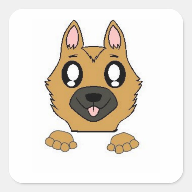 german shepherd peeking cartoon square sticker (Front)