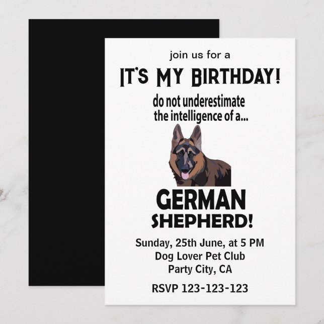 German Shepherd Pet Birthday German Shepherd Invitation (Front/Back)