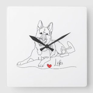 German Shepherd Pet Line Art with Name Square Wall Clock