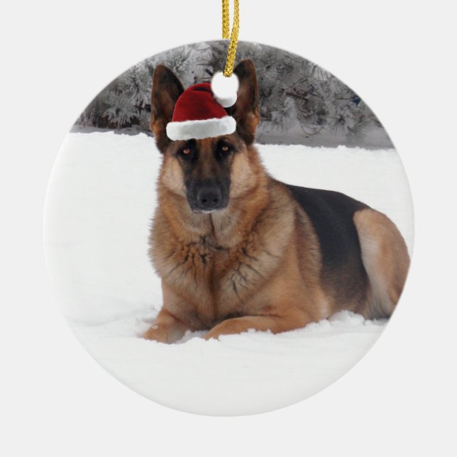 German Shepherd Photo Ceramic Tree Decoration (Front)