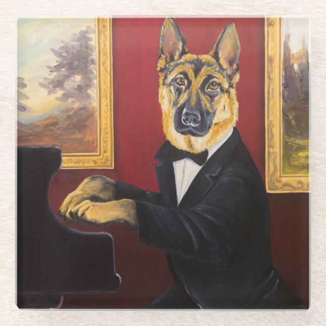 German Shepherd | Piano Waltz Glass Coaster (Front)