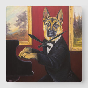 German Shepherd Piano Waltz Square Wall Clock