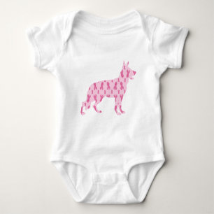 German Shepherd Pink Cancer Ribbons Baby Bodysuit