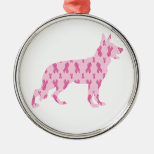 German Shepherd Pink Cancer Ribbons Metal Tree Decoration