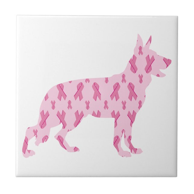 German Shepherd Pink Cancer Ribbons Tile (Front)