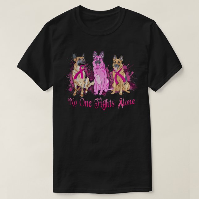 German Shepherd Pink Ribbon Breast Cancer Awarenes T-Shirt (Design Front)