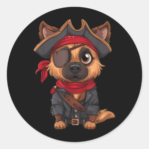 German Shepherd Pirate Dog Halloween Party Classic Round Sticker