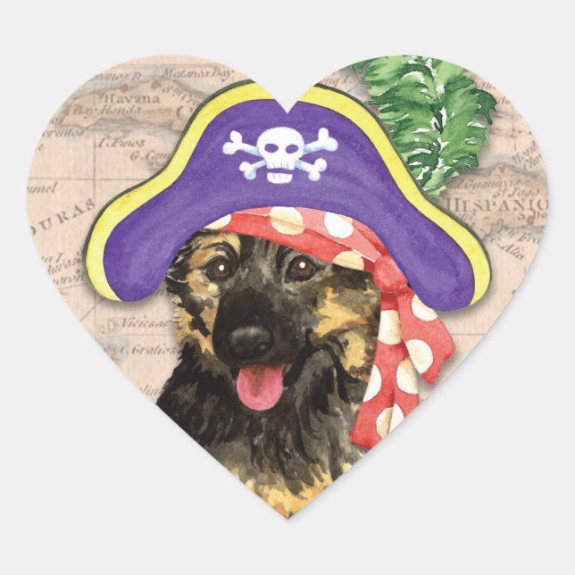 German Shepherd Pirate Heart Sticker (Front)