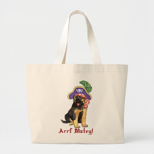 German Shepherd Pirate Large Tote Bag (Front)