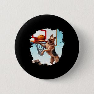 German Shepherd Playing Bysketbyll Fun Dog Bysketb 6 Cm Round Badge
