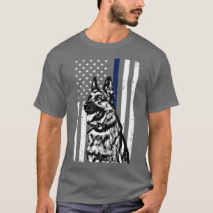 German Shepherd Police Dog Thin Blue Line Flag T-Shirt