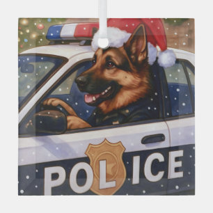 German Shepherd Police Holiday  Glass Tree Decoration
