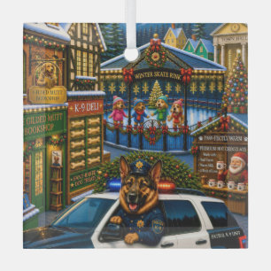 German Shepherd Police Holiday Glass Tree Decoration