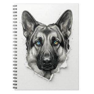 German Shepherd Portrait in Ink Rainbow Watercolor Notebook