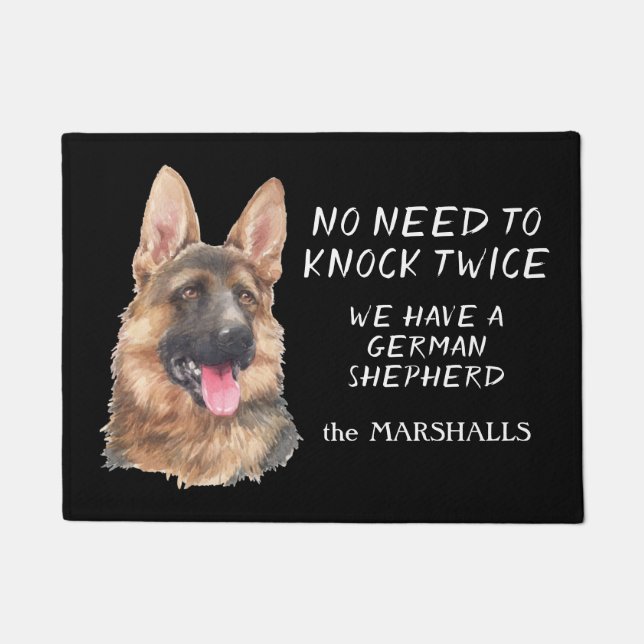German Shepherd Portrait No Need to Knock Twice Doormat (Front)