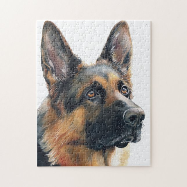 German shepherd portrait watercolor jigsaw puzzle (Vertical)