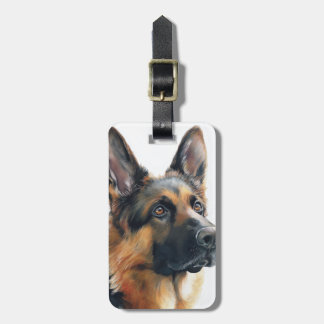 German shepherd portrait watercolor luggage tag