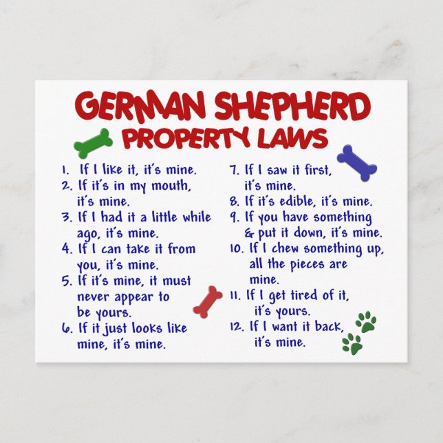 GERMAN SHEPHERD Property Laws 2 Postcard (Front)