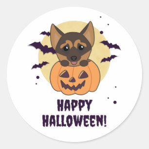 German Shepherd Pumpkin Dogs Happy Halloween Class Classic Round Sticker