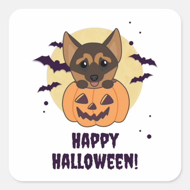 German Shepherd Pumpkin Dogs Happy Halloween Squar Square Sticker (Front)