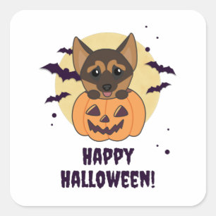 German Shepherd Pumpkin Dogs Happy Halloween Square Sticker